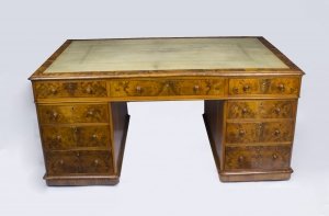 Antique Burr Walnut  Partners Pedestal Desk C1850 | Ref. no. 07606 | Regent Antiques