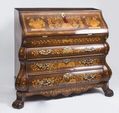 Antique Dutch Burr Walnut Floral Marquetry Bureau 