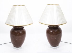 Vintage Pair Red Marble Table Lamps Late 20th Century | Ref. no. 07681 | Regent Antiques