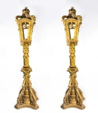 Pair Monumental 8ft Carved Giltwood Standing Lanterns | Ref. no. 07706 | Regent Antiques