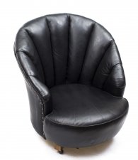 Antique Art Deco Black Leather Low Shell Armchair c.1930 | Ref. no. 07807 | Regent Antiques