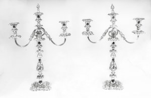 Antique Pair  Silver Plate  Twin branch 3 Light Candelabra C1920 | Ref. no. 07870 | Regent Antiques