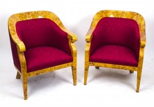 Vintage Pair Birdseye Maple Art Deco Biedermeier Armchairs | Ref. no. 07909 | Regent Antiques