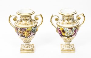 Antique Pair Bloor Derby twin-handled pedestal vases C1820 | Ref. no. 07949 | Regent Antiques