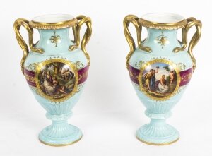Antique Pair Vienna  Porcelain  Bleu Celeste Twin Handled Vases C1880 | Ref. no. 08013 | Regent Antiques
