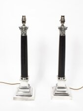 Pair Black Marble & Silver Plate Corinthian Column Table Lamps | Ref. no. 08132 | Regent Antiques