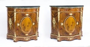Beautiful Pair Walnut Serpentine Side Cabinets green Marble Tops | Ref. no. 08152a | Regent Antiques
