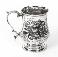 Antique Victorian Silver Plated Embossed and Engraved Mug C1870