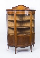 Antique Edwardian Serpentine Glazed Inlaid Mahogany Display Cabinet C1900