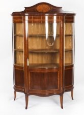 Antique Victorian Serpentine Glazed Inlaid Display Cabinet C1890 19th C