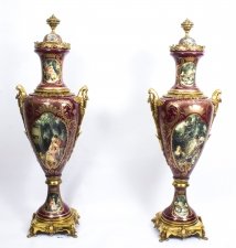 Pair Huge 5ft 6inch Gilded French Sevres Style Rouge Porcelain Vases | Ref. no. 08300 | Regent Antiques