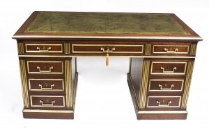 Antique Empire Revival Mahogany & Brass Set Pedestal Desk C1880
