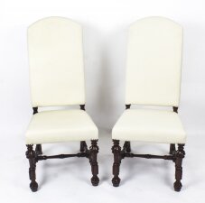 Vintage Pair of Carolean Style Upholstered High Back Dining chairs 20th C