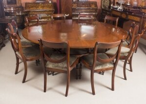Vintage 7ft Diam Mahogany Jupe Dining Table, Leaf Cabinet & 10 Chairs | Ref. no. 08485a | Regent Antiques