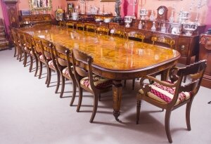 Huge Bespoke Handmade Marquetry Burr Walnut Extending Dining Table 18 Chairs
