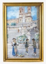 Antique Watercolour of the Spanish Steps, Rome, Ettore Ascenzi 19th C