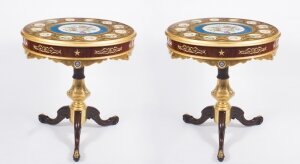 Pair of French Ormolu & Sevres Style Porcelain Occasional Side Tables 20th C