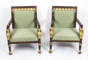 Pair Empire Revival Mahogany & Gilt  Armchairs Late 20th Century | Ref. no. 08764 | Regent Antiques