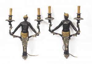 Stunning Pair of Blackamoor Twin Arm Sconces Wall Lights | Ref. no. 08808 | Regent Antiques
