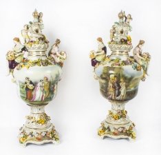 Stunning Pair Large Dresden Style Hand Painted Porcelain Vases | Ref. no. 08872 | Regent Antiques