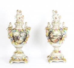 Stunning Pair Large Dresden Style Hand Painted Porcelain Vases 20th C | Ref. no. 08872WI | Regent Antiques