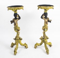 Antique Pair Venetian Gilded & Painted Blackamoor Pedestals Tables 19th C | Ref. no. 08878 | Regent Antiques