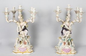 Magnificent Huge Pair Dresden Style Porcelain 5 Light Candelabra | Ref. no. 08884 | Regent Antiques