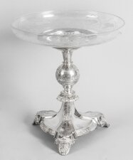 Antique Silver Plated & Engraved Glass Comport Centerpiece 19th Century