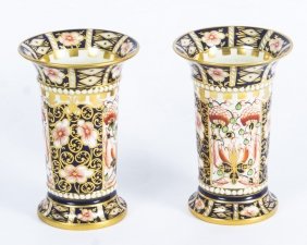 Antique Pair Royal Crown Derby Imari Trumpet Shaped Spill vases  1919 | Ref. no. 08912 | Regent Antiques
