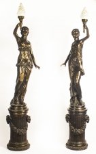 Monumental Pair 8ft  Patinated Bronze Romanesque Torchere Lamps 20th C | Ref. no. 08949 | Regent Antiques
