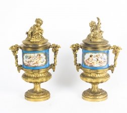 Antique Pair Bleu Celeste Sevres Porcelain Gilt Bronze Lidded Urns   19th C | Ref. no. 08980 | Regent Antiques