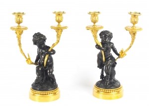 Antique Pair Large  French Bronze & Ormolu  Two Light Candelabra 19th C | Ref. no. 09007 | Regent Antiques