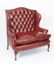 Bespoke English Leather Queen Anne Club Settee Sofa  Chestnut | Ref. no. 09048b | Regent Antiques