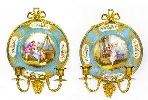 Antique Pair Ormolu & Sevres Porcelain Two Branch Wall Lights Sconces 19th C | Ref. no. 09051 | Regent Antiques