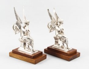 Antique pair of silvered bronze seated angels 19th Century | Ref. no. 09060 | Regent Antiques