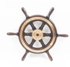 Antique Brass Set Six Spoke  51 cm Elm Ships Wheel, 19th Century | Ref. no. 09063 | Regent Antiques