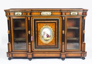 Antique Victorian Burr Walnut Credenza Sevres Plaques 19th C