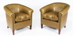Bespoke Pair English Handmade Amsterdam Leather Arm Chairs Saddle