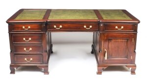 Vintage Large 6ft  Georgian Style Flame Mahogany Partners Pedestal Desk 20th C | Ref. no. 09121 | Regent Antiques