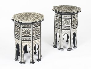 Vintage Pair Inlaid Damascus Mother of Pearl Side Tables Mid 20th C | Ref. no. 09218 | Regent Antiques
