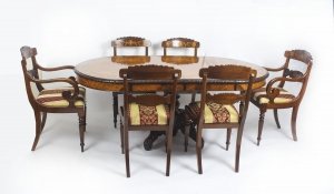 Antique Pollard Oak Marquetry Oval Victorian Dining Table 19th C & 6 Chairs | Ref. no. 09235a | Regent Antiques