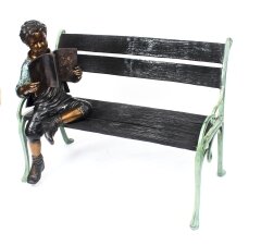Vintage Life Size Bronze Sculpture of Boy on a Garden Bench 20thC