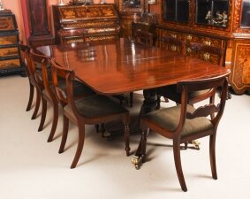 Antique Twin Pillar Regency  Dining Table  C1820 19th C & 8 Vintage chairs | Ref. no. 09270a | Regent Antiques
