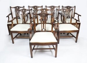 Vintage Set of 8 Chippendale Revival Arm Chairs 20th Century