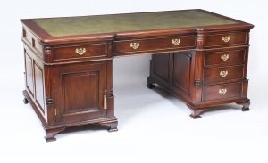 Vintage Large 6ft  Georgian Style Flame Mahogany Partners Pedestal Desk 20th C | Ref. no. 09335 | Regent Antiques