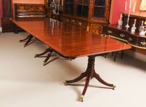 Antique George III Regency Flame Mahogany Triple Pillar Dining Table  19th C | Ref. no. 09355 | Regent Antiques