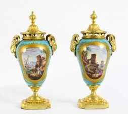 Antique Pair Bleu Celeste Sevres Porcelain Gilt Bronze Lidded Urns 19th C | Ref. no. 09361a | Regent Antiques