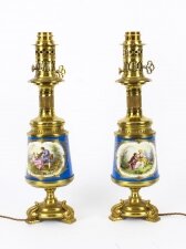 Antique Pair Large French Bleu Celeste Sevres Vases Lamps 19th C