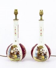 Antique Pair German Dresden Style Porcelain Lamps C1920