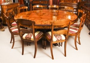 Vintage 6ft 6 inch diameter Round Marquetry Dining Table & 10 chairs | Ref. no. 09418a | Regent Antiques